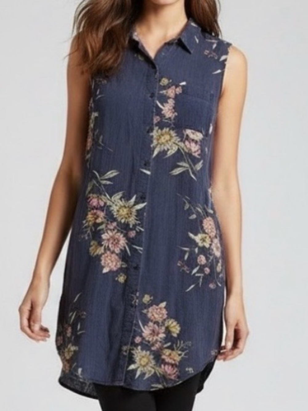 Old Navy Floral Tunic Swing Shirt Dress with Pockets Large 100% Viscose
